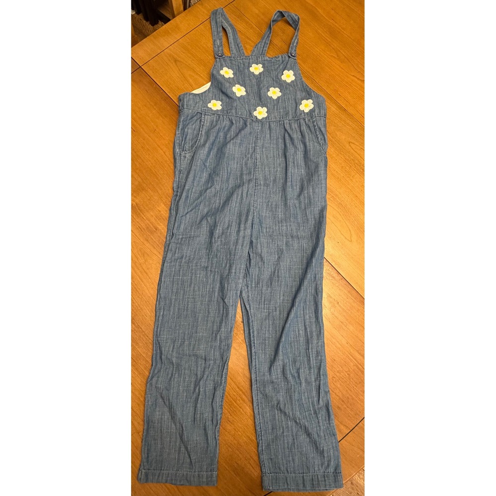 Mini Boden Girls Blue Chambray Daisy Embroidered Overalls Size 9-10Y 140cm